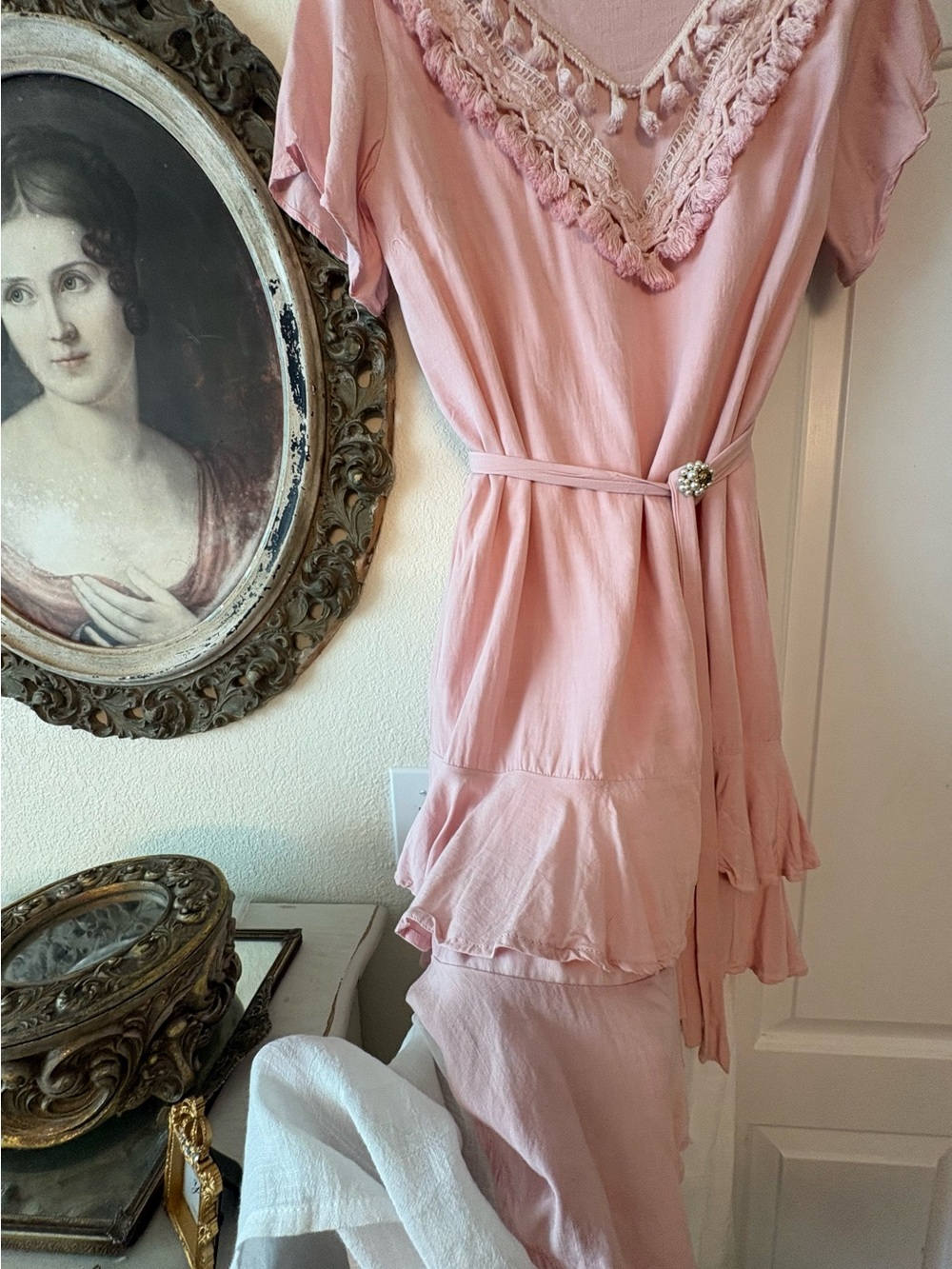 Soft Pink Women's Lace-Trim layered maxi Dress
